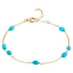 Anklet, 925 sterling silver, 18 kt. gold plated, natural turquoise, turquoise