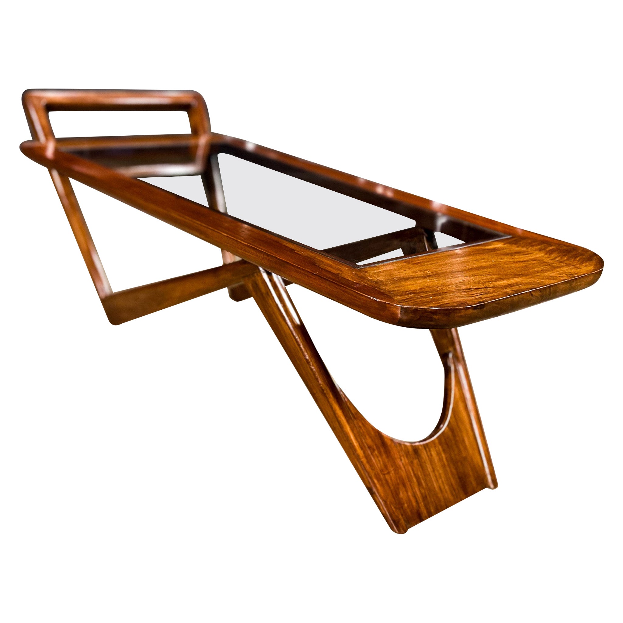 Table basse en bois et verre Caviuna par Pierre Weckx, années 1950 Moderne en vente