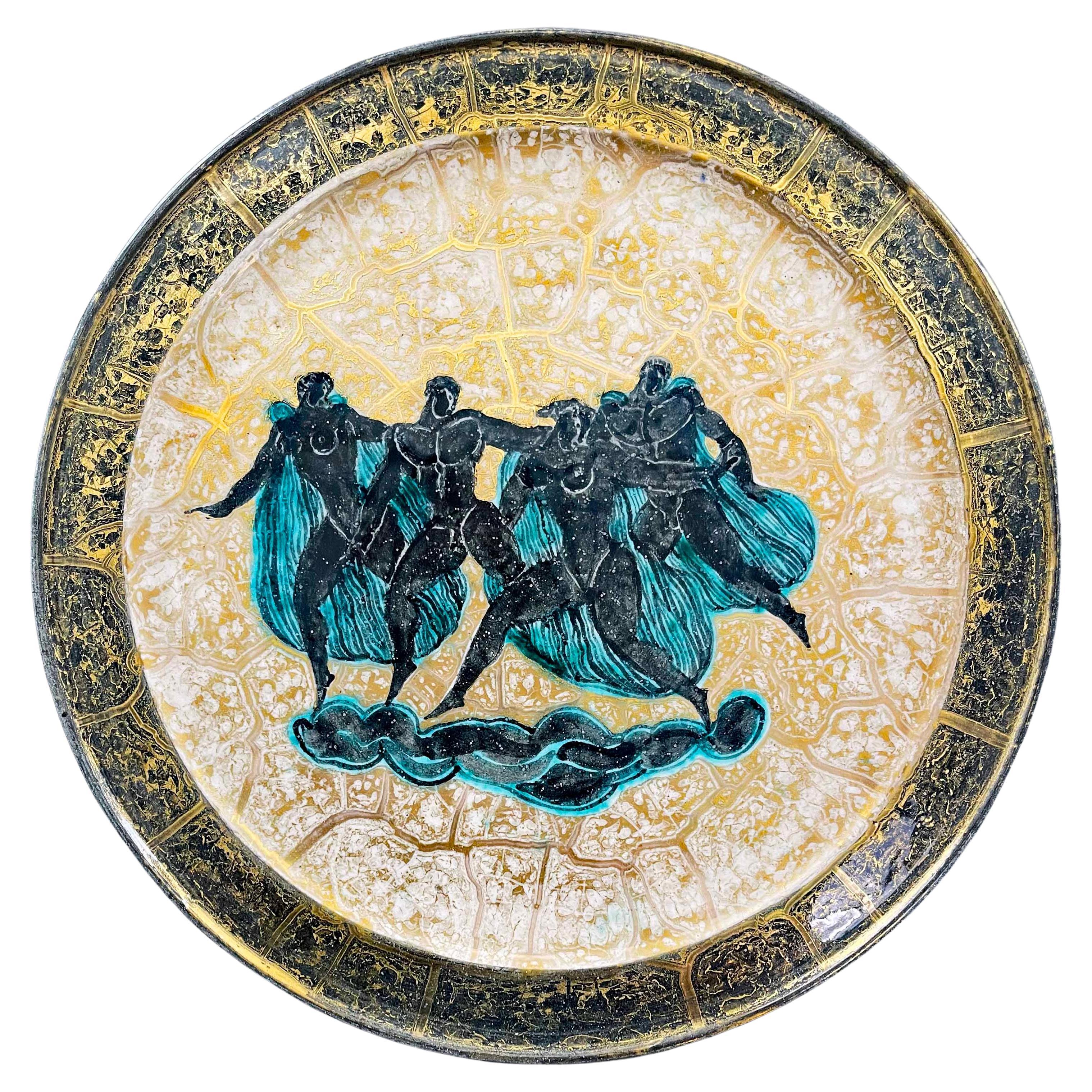 "Cavorting Gods and Goddesses", Art Deco Plate, Mayodon for Sèvres, Gold & Black