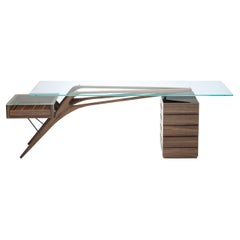 Cavour CM Desk w/ Executive Kit, Canaletto Walnut Frame with Clear Glass Top