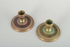 CAWA, Denmark. Two solid brass candlesticks with circular base. Art Deco style.
