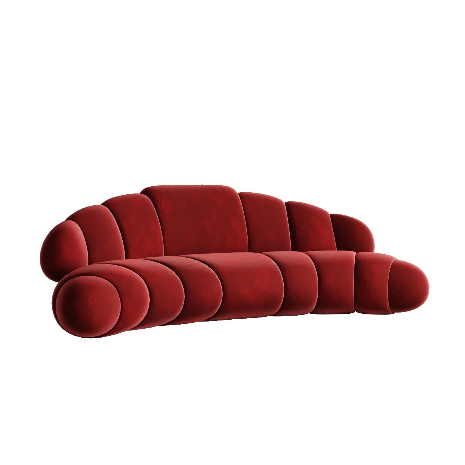 Cayenne Croissant Sofa by Plyus Design
Dimensions: D 120 x W 240 x H 80 cm
Materials:  Wood, HR foam, polyester wadding, fabric upholstery.

“Croissant” Sofa.
Of course, for the dessert we have all the most delicious and favorite pieces. Collection