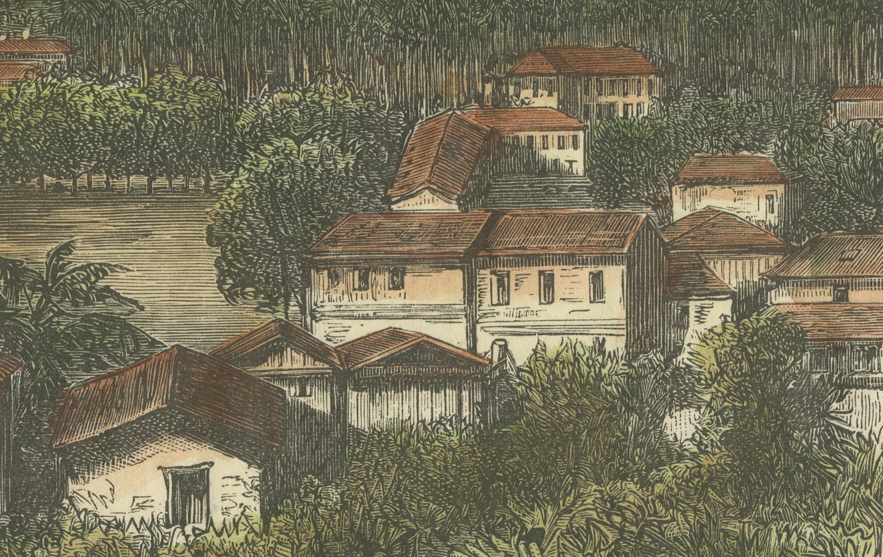 Cayenne, French Guiana: Hand-Colored Engraving from La France Illustree, 1883 In Good Condition For Sale In Langweer, NL