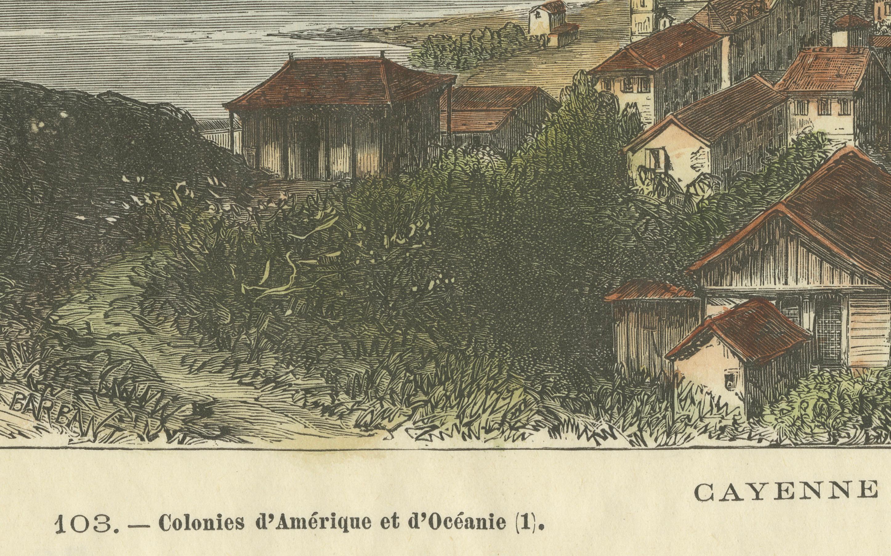 Late 19th Century Cayenne, French Guiana: Hand-Colored Engraving from La France Illustree, 1883 For Sale