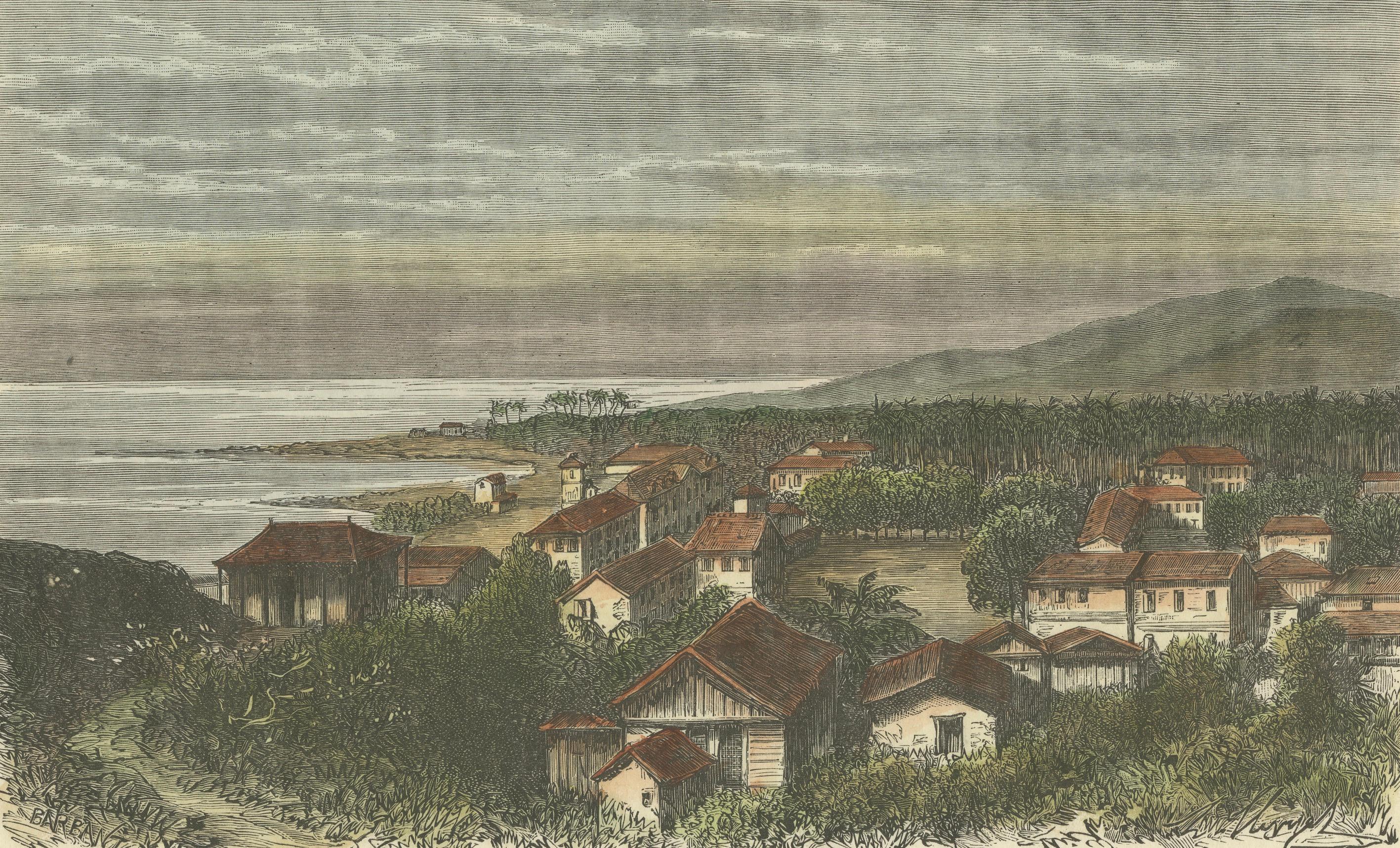 Paper Cayenne, French Guiana: Hand-Colored Engraving from La France Illustree, 1883 For Sale