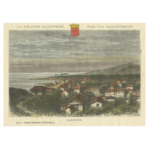 Cayenne, French Guiana: Hand-Colored Engraving from La France Illustree, 1883