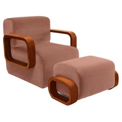 Cayenne Lounge Chair, Bittersweet Velvet/High Gloss Varnish Brown Solid Oak