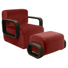 Sillón Cayena, Terciopelo agridulce/Barniz alto brillo Nogal