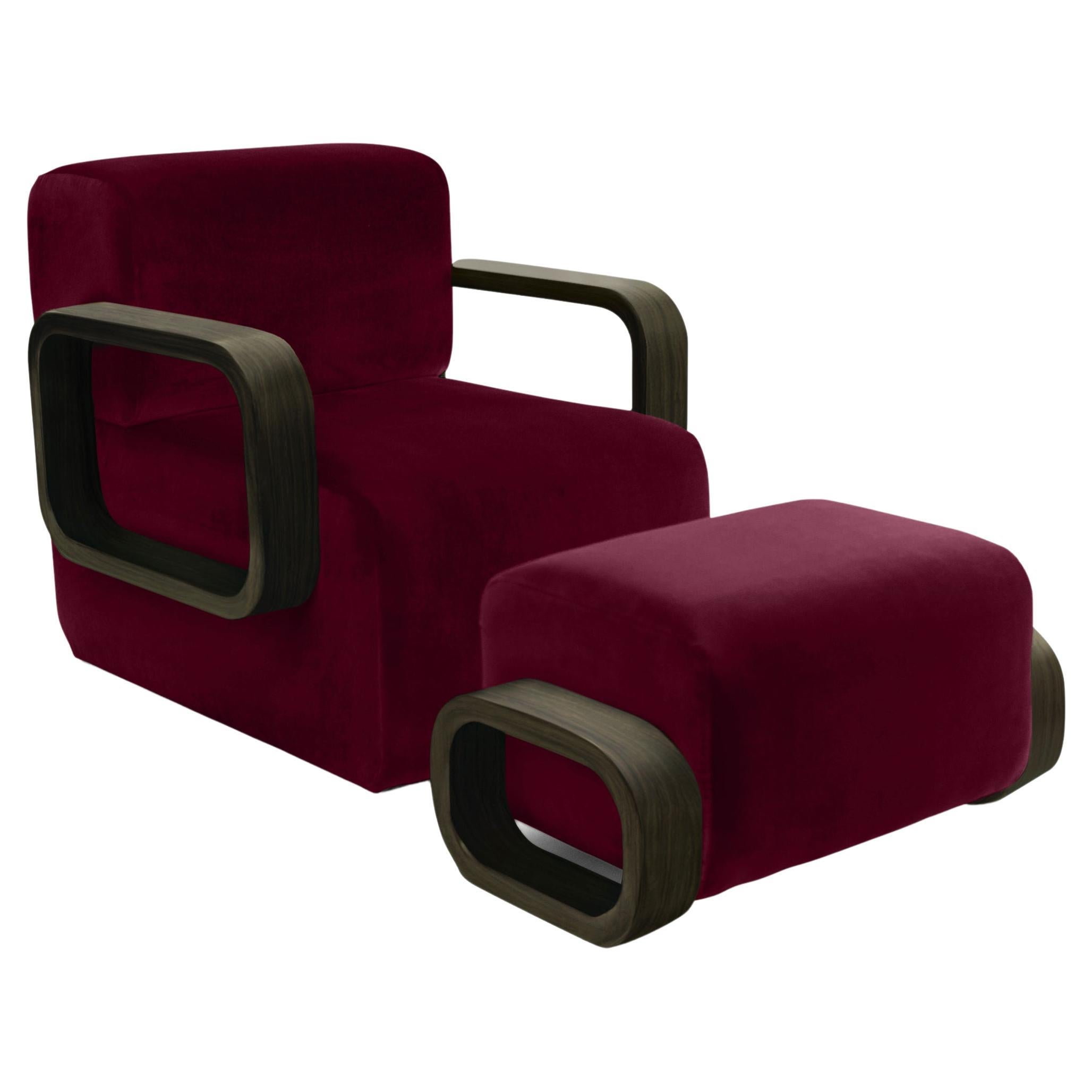 Cayenne Lounge Chair, Cranberry Velvet/High Gloss Varnish Walnut