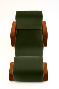 Cayenne-Loungesessel, Evergreen Samt/Brauner Hochglanz-Lack aus massiver Eiche