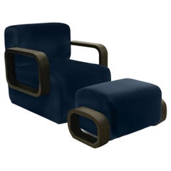 Cayenne Lounge Chair, Ocean Velvet/High Gloss Varnish Walnut