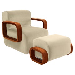 Cayenne Lounge Chair, Shell Velvet/High Gloss Varnish Brown Solid Oak