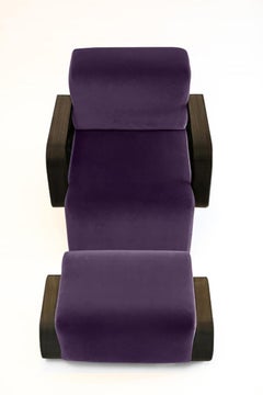 Chaise longue Cayenne, velours violet/vernis brillant en noyer