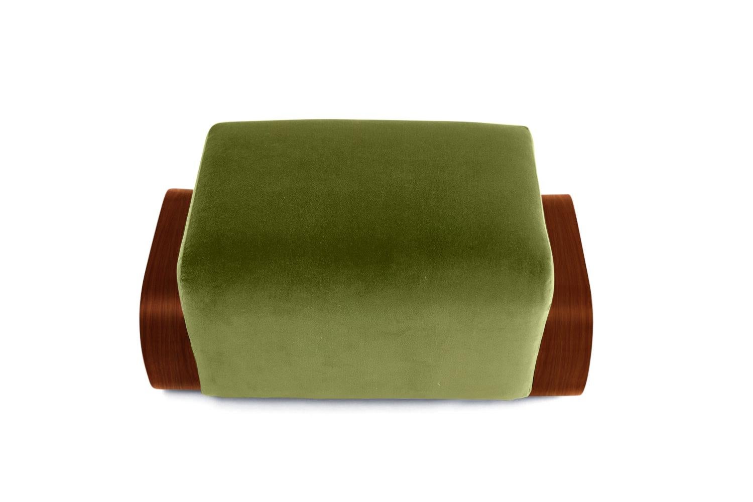 The Cayenne lounge chair and Ottoman are a deft homage to midcentury design. Designer Marie Burgos has taken the clean lines that defined seating designs of that era and given them a luxurious new simplicity. The plush upholstery — available in a