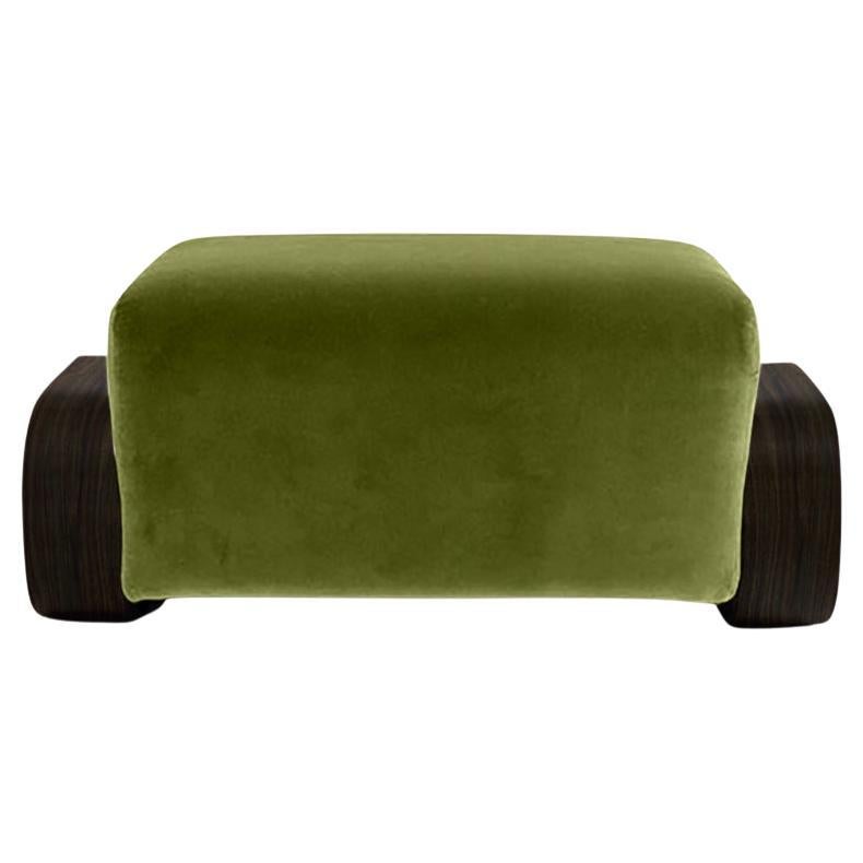 Cayenne Ottoman, Avocado Velvet/ High Gloss Varnish Walnut For Sale