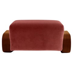 Pouf Cayenne en chêne massif marron vernissé à haute brillance/ velours Bittersweet