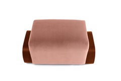 Cayenne Ottoman, Cameo Velvet/ High Gloss Varnish Brown Solid Oak