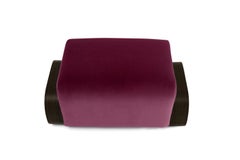 Cayenne Ottoman, Cranberry Velvet/ High Gloss Varnish Walnut