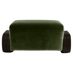 Cayenne Ottoman, Evergreen Velvet/ High Gloss Varnish Walnut