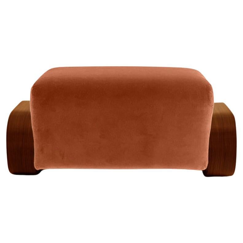 Cayenne Ottoman, Marmelade Velvet/ High Gloss Varnish Brown Solid Oak For Sale