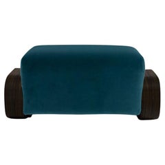 Pouf Cayenne, velours Ming/vernis haute brillance en noyer