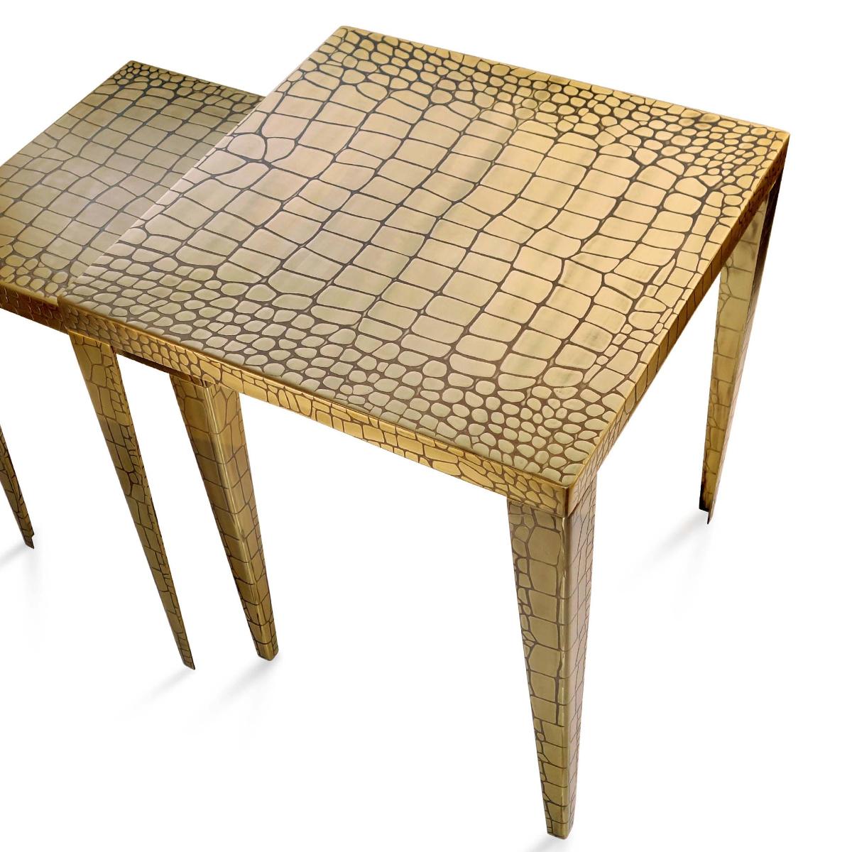 Contemporary Cayman Brass Set of 2 Side Table