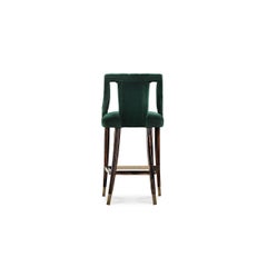 Cayo Bar Chair in Cotton Velvet with Wood & Brass Detail by Brabbu