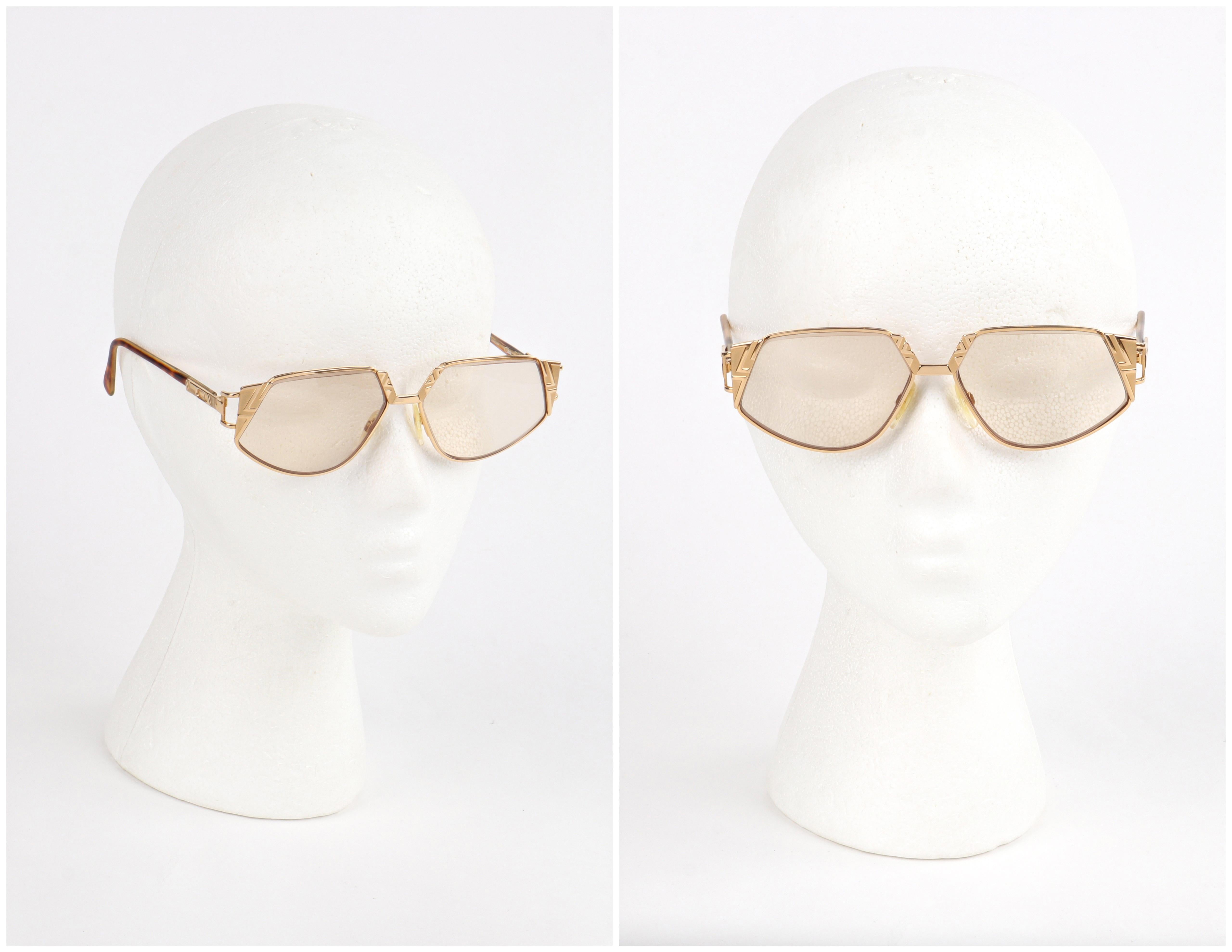 CAZAL c.1990’s Gold Tortoise Geometric MOD 238 Pentagonal Cat Eye Sunglasses 1