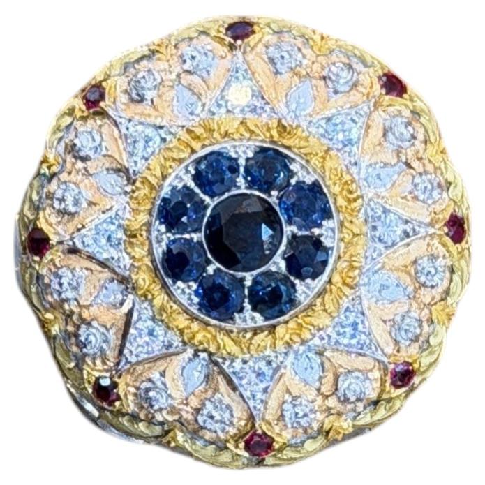 Cazzaniga Gold 1980's Diamond Sapphire Ruby Locket Box en vente