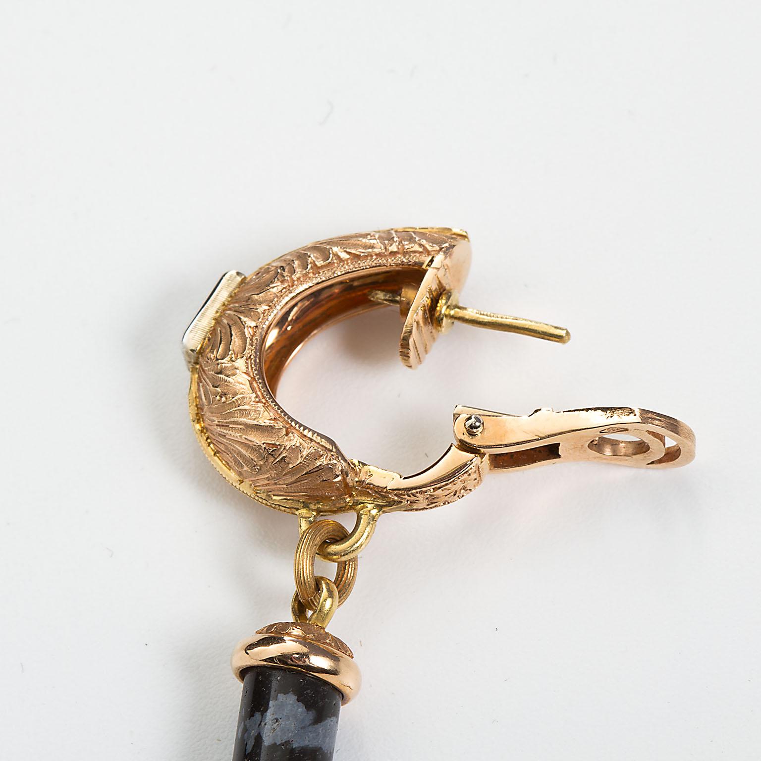Artist 18 Karat Rose Gold Cazzaniga Diamond Multi Gem Dangle Earrings For Sale
