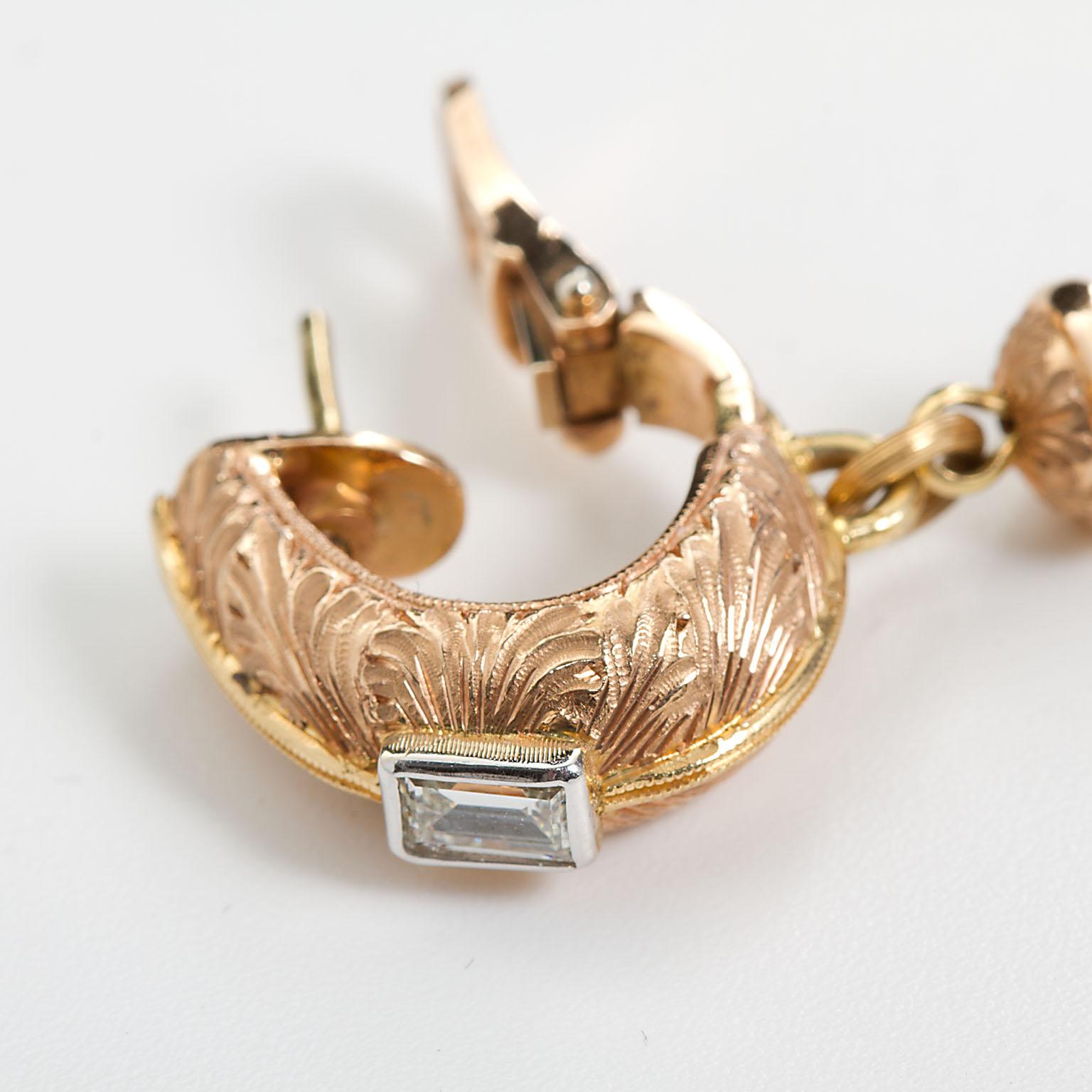 18 Karat Rose Gold Cazzaniga Diamond Multi Gem Dangle Earrings For Sale 1