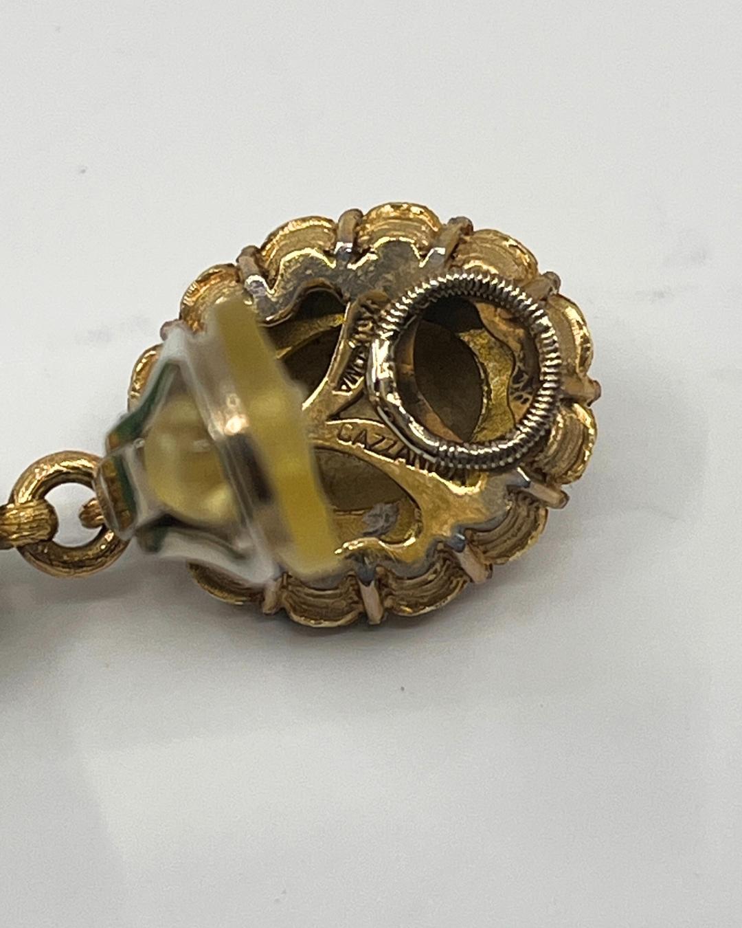Cazzaniga Gold und grünes Guillochiertes Emaille Tropfenohrringe 1960s im Angebot 1