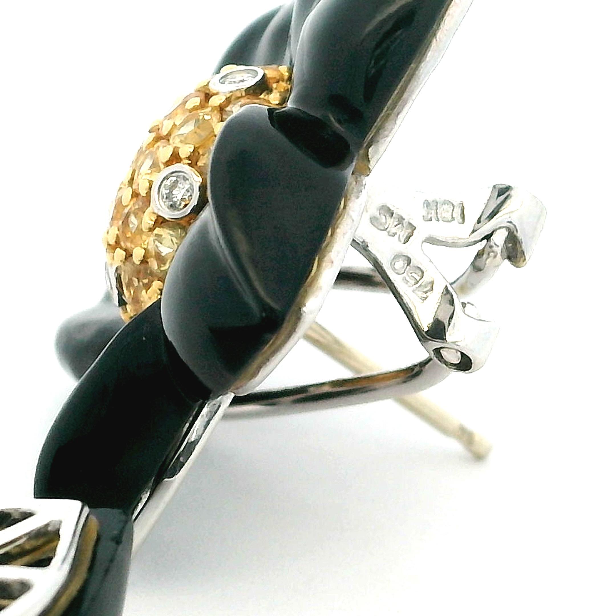 Boucles d'oreilles italiennes Cazzaniga en onyx sculpté, saphir jaune et diamant, à motif floral en vente 11