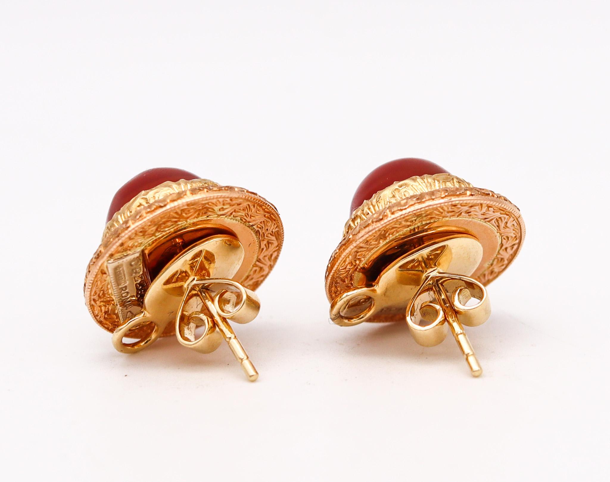 Baroque Cazzaniga Roma 1970 Studs Earrings In 18Kt Yellow Gold With 13.5 Ctw Carnelians