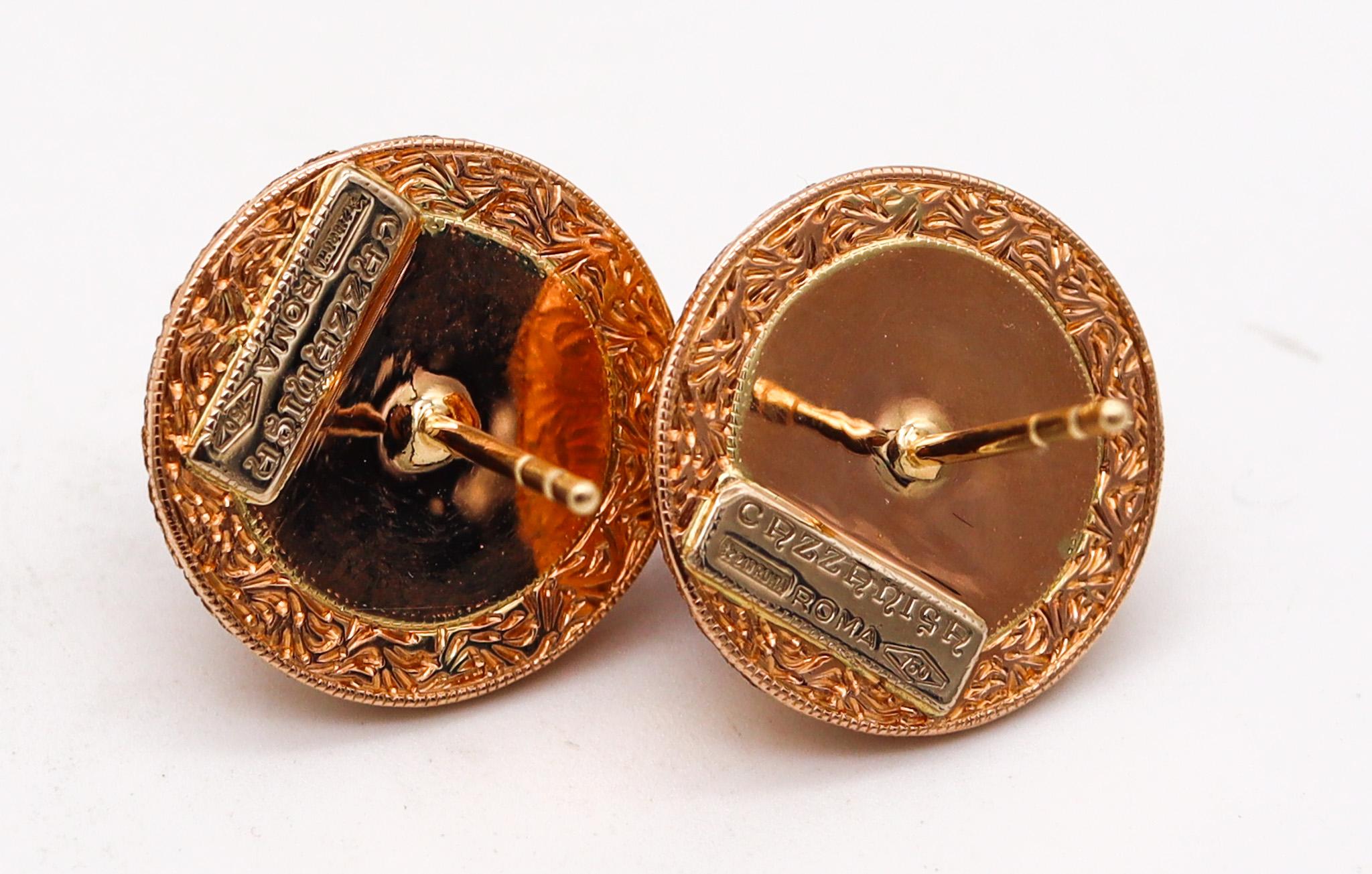 Cabochon Cazzaniga Roma 1970 Studs Earrings In 18Kt Yellow Gold With 13.5 Ctw Carnelians