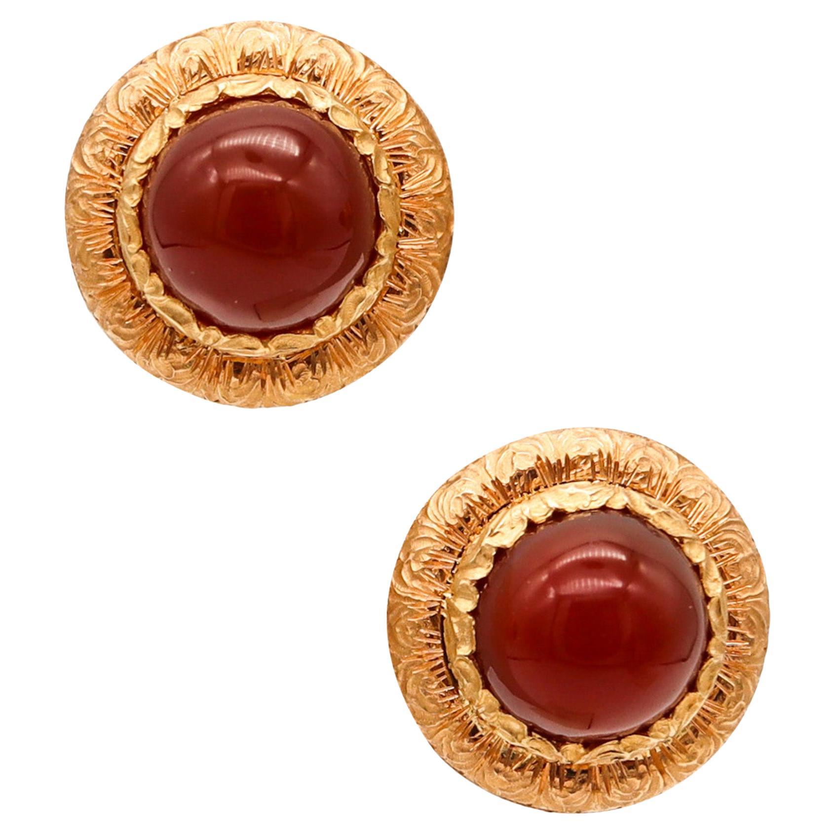 Cazzaniga Roma 1970 Studs Earrings In 18Kt Yellow Gold With 13.5 Ctw Carnelians