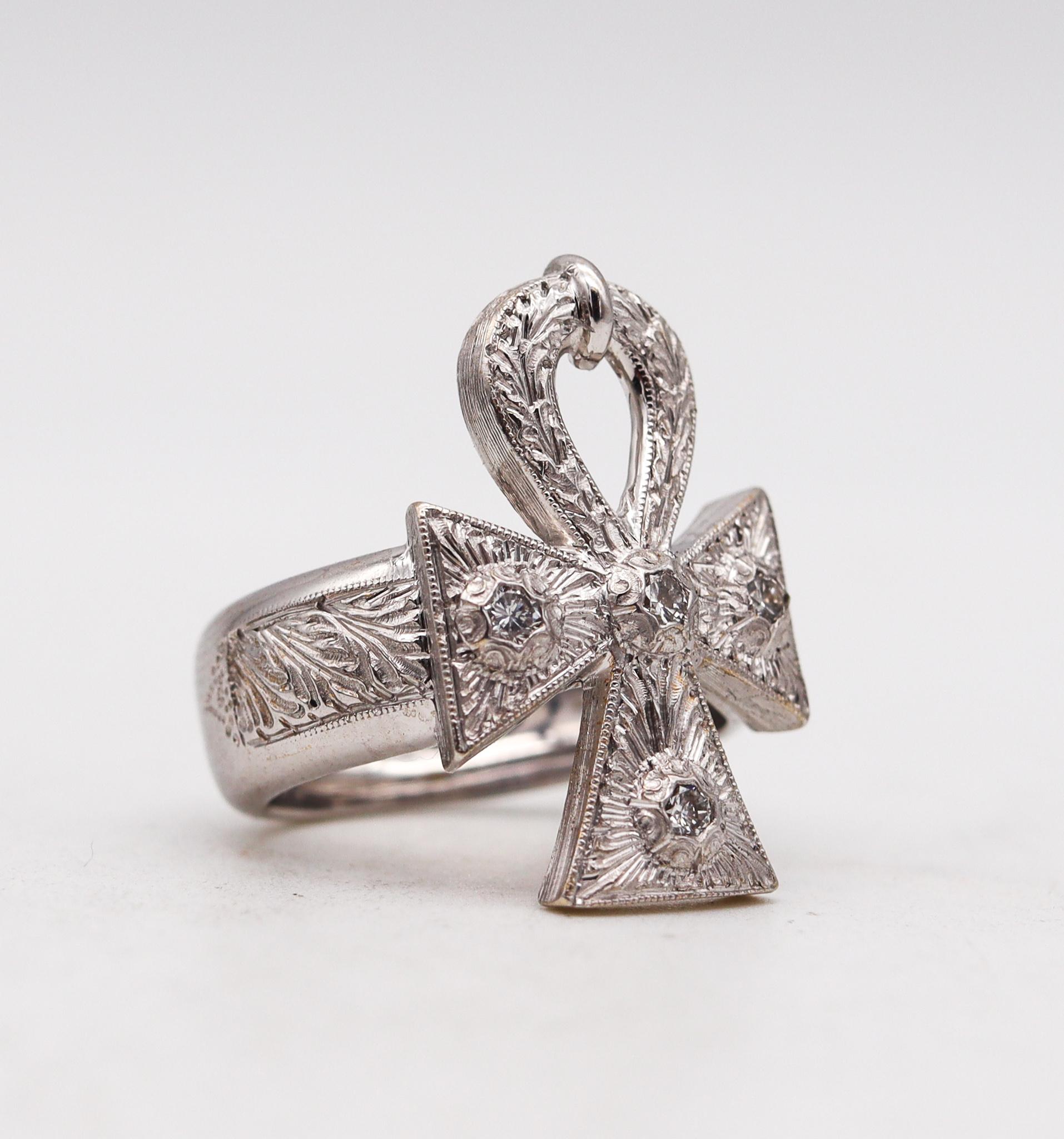 Baroque Revival Cazzaniga Roma Ankh Cocktail Ring in Solid 18Kt White Gold with VS Diamonds