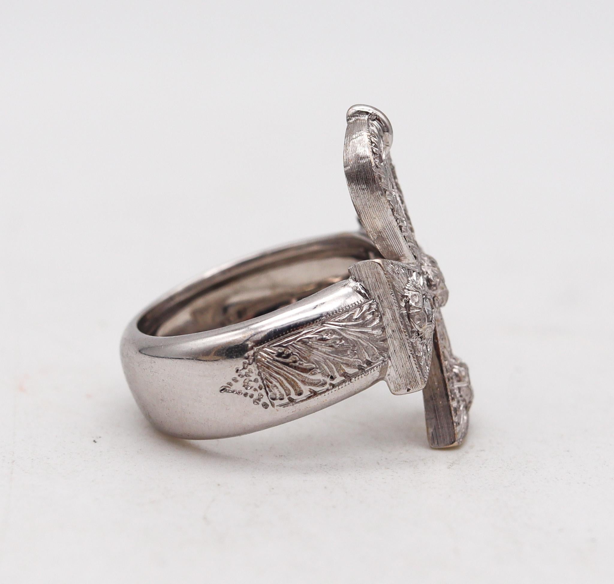 Brilliant Cut Cazzaniga Roma Ankh Cocktail Ring in Solid 18Kt White Gold with VS Diamonds