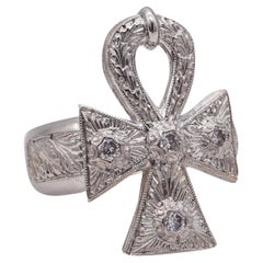 Cazzaniga Roma Ankh Cocktail Ring in Solid 18Kt White Gold with VS Diamonds