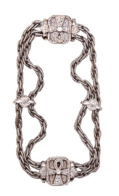 Cazzaniga Roma Ankh Stations Links Bracelet in 18Kt White Gold with VS Diamonds