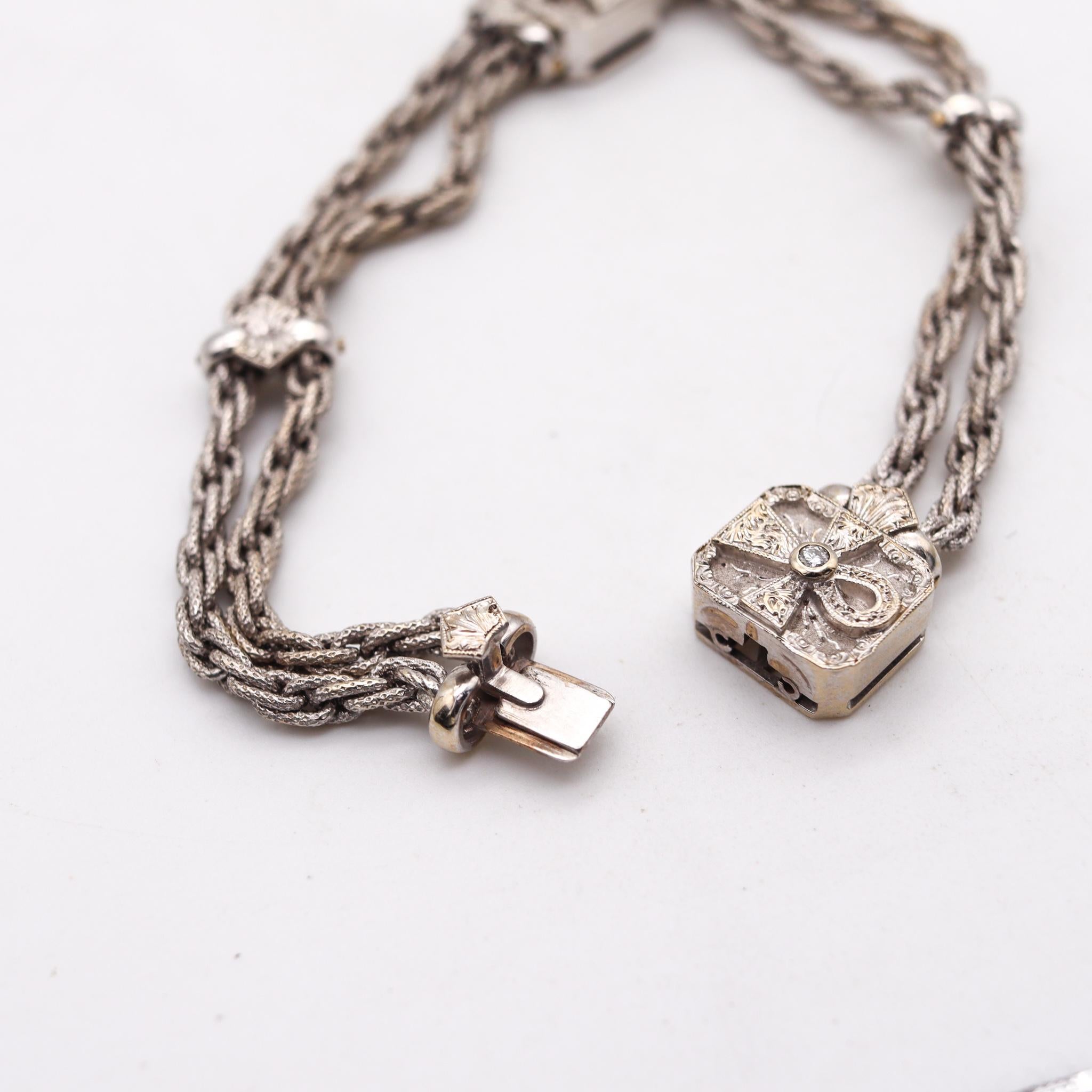 Cazzaniga Roma Ankh Stations Links Bracelet in 18Kt White Gold with VS Diamonds In Excellent Condition In Miami, FL