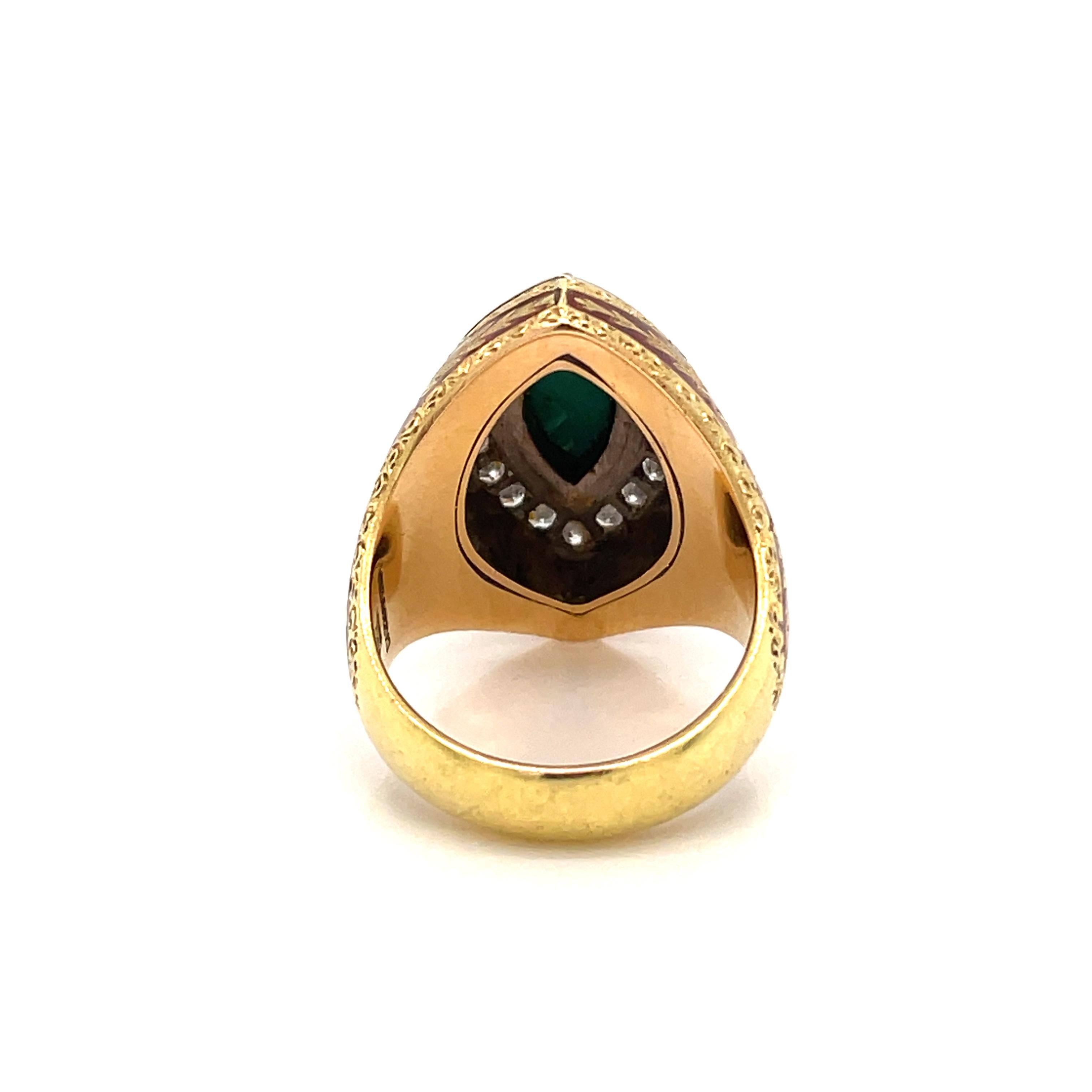 Cazzaniga Rome Diamond Turquoise Enamel Gold Engraved Ring For Sale 5