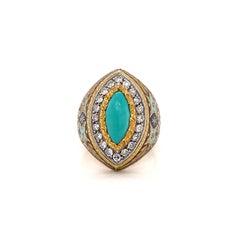 Cazzaniga Rome Diamond Turquoise Enamel Gold Engraved Ring