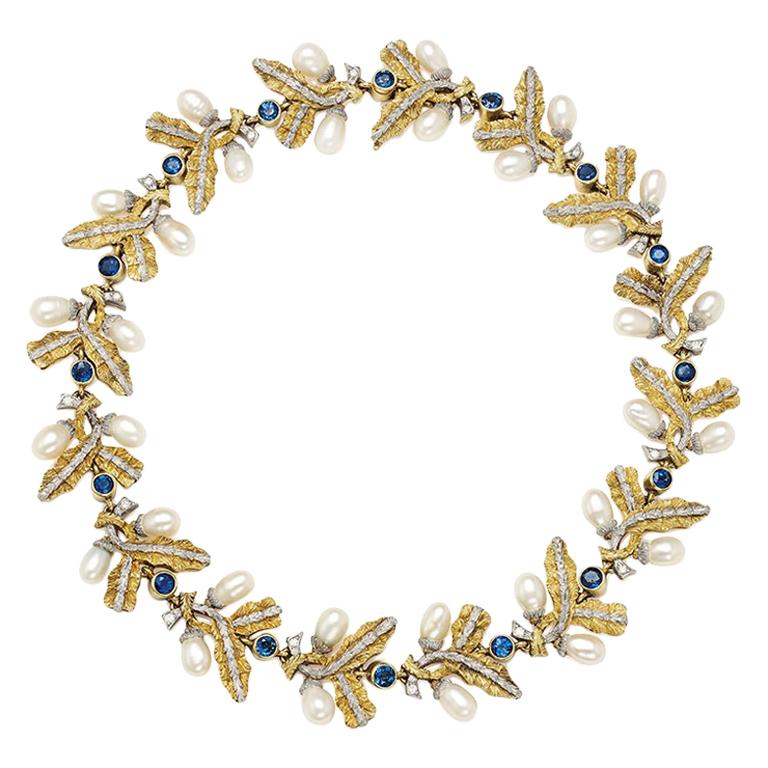 Cazzaniga Sapphire Gold Folate Design Necklace