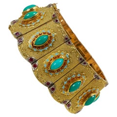 Angelo Giorgio Cazzaniga Bracciale in turchese, rubino, smalto e oro 1960 circa