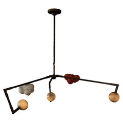 CB/ASYM Chandelier Etched Brass, Porcelain, Glass Handmade Andrea Claire Studio