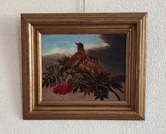 Couple of Birds on a Fruity Branch, Oil on Wood, 19th Century, Framed