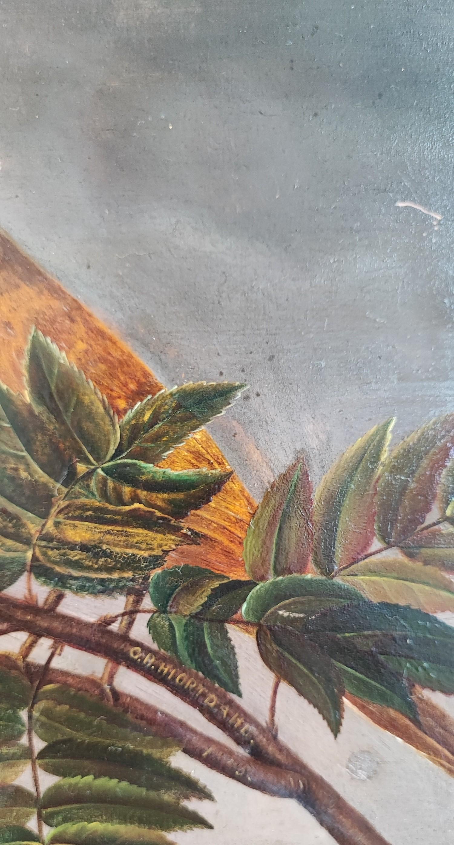 Vogelpaar auf einem fruchtigen Zweig (Braun), Animal Painting, von C.B. HJORTDAL