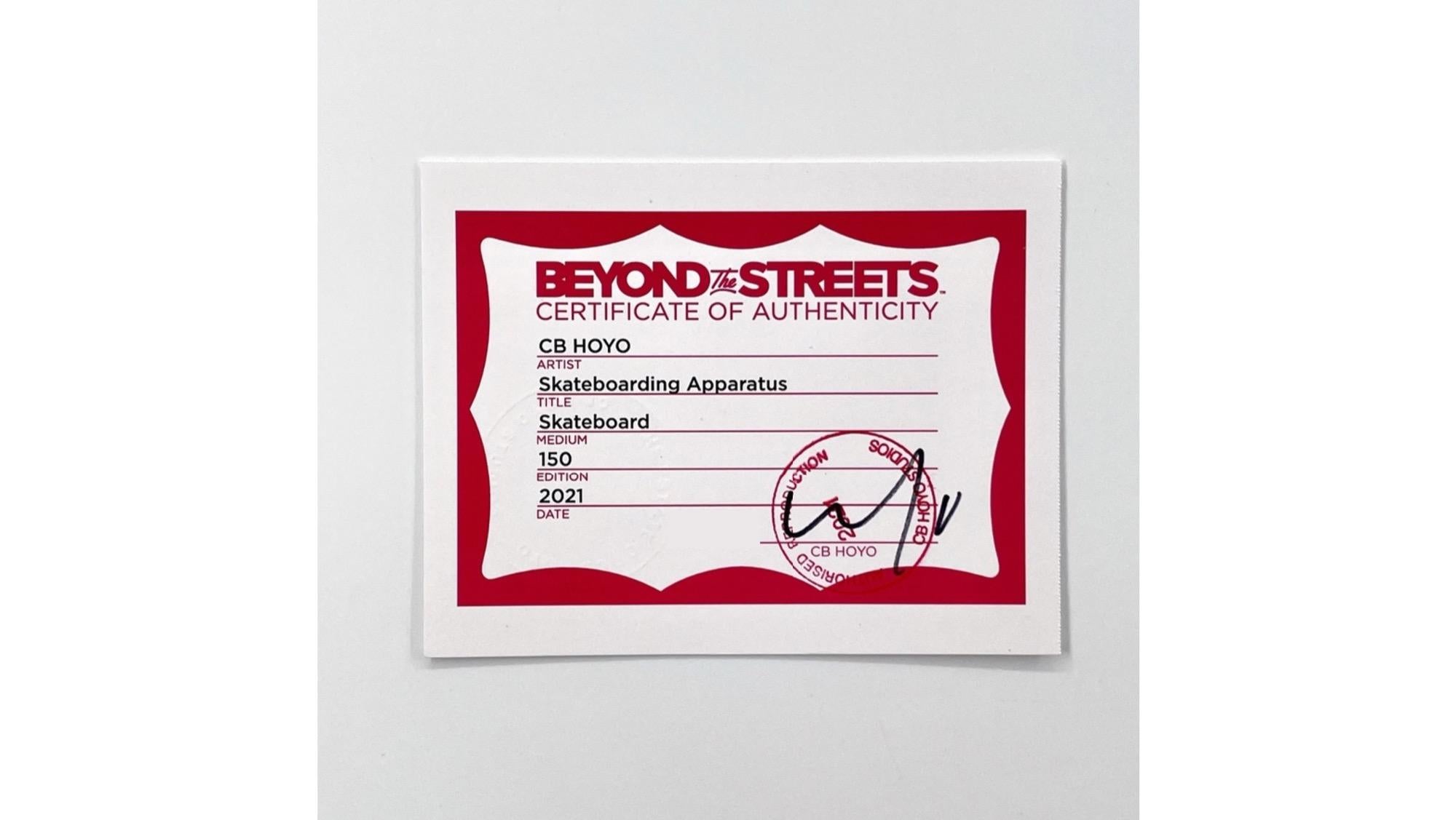 CB Hoyo, Skateboarding Apparatus, 2021

Screenprint on fine Canadian maple wood skatedeck 

80 x 20 cm (32 x 8 in)

Edition of 150 

Comes with hand-signed, stamped, and numbered certificate of authenticity from artist. Signed in the plate on