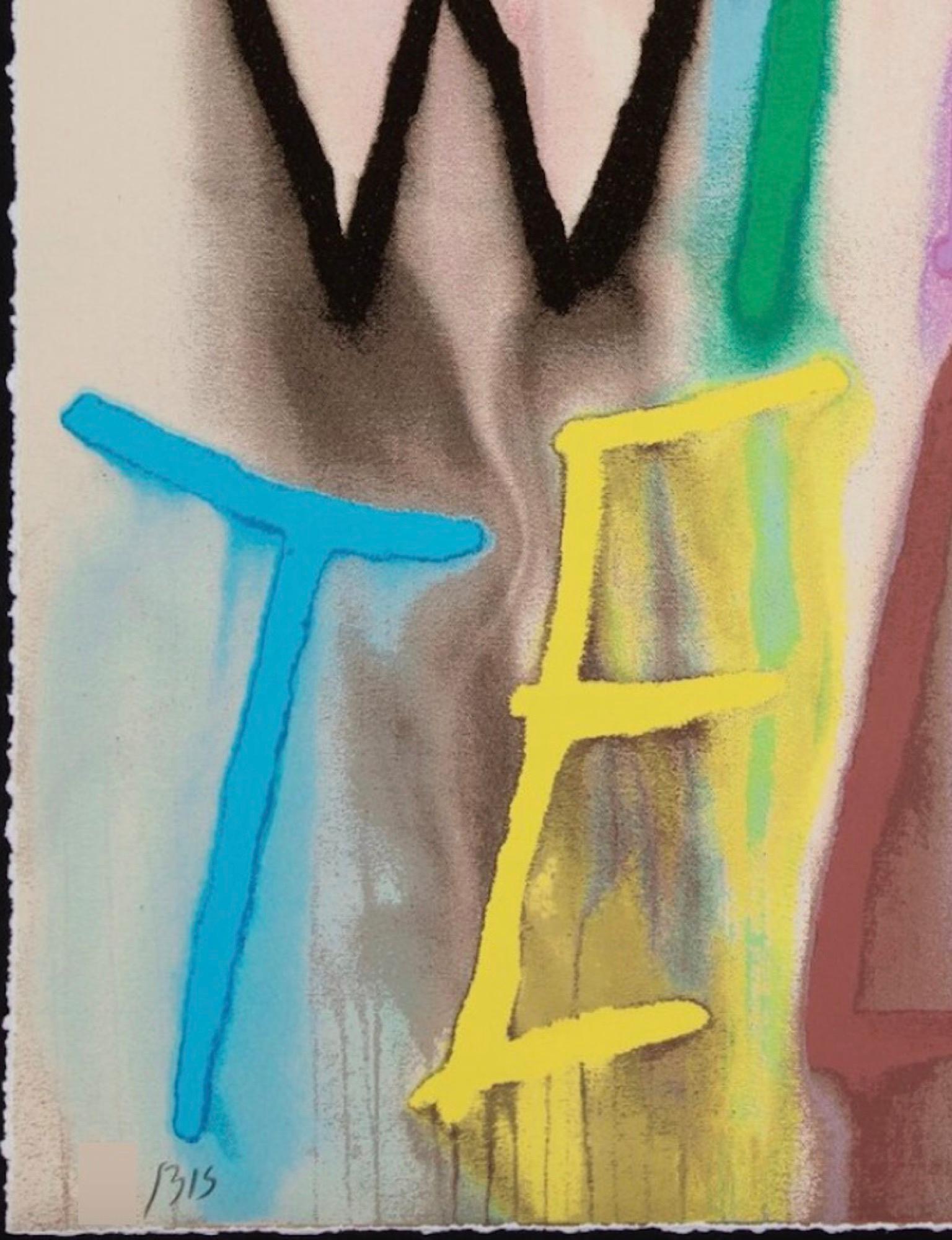 CB Hoyo, Time Will Tell - Another Corny Generic Quote About Time, 2024

22 colour hand-pulled silk screen print on paper with deckled edges

60 x 40 cm (23.62 x 15.75 in)

Signed and numbered in pencil by CB Hoyo, and accompanied by a COA

Edition